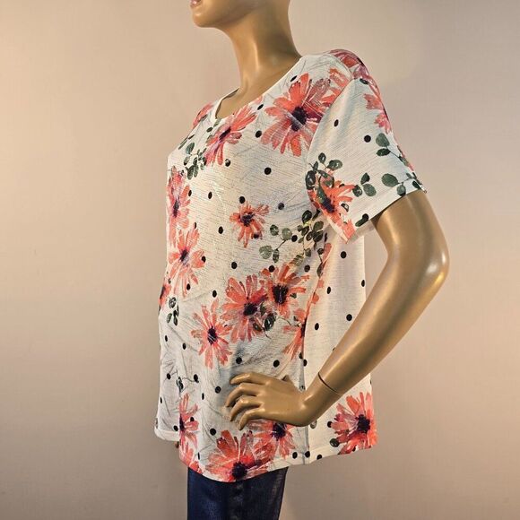 Label H. Top Size Large Floral Silver Sparkle Blouse - Picture 3 of 10